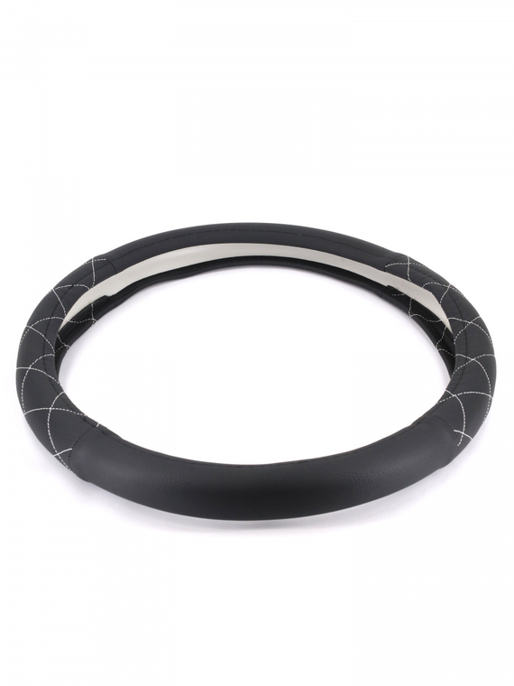 Оплетка руля RedMark комб. экокожа, М размер, спонж стеганная белый ромб + гладкая, черный