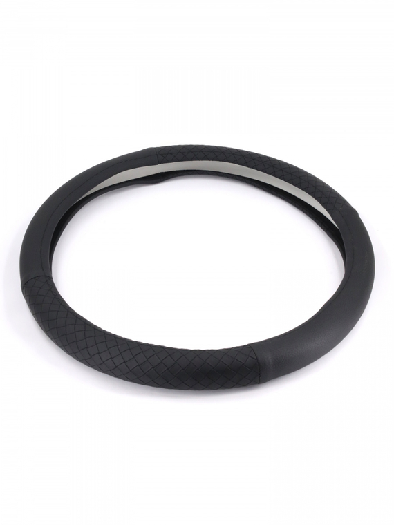 Оплетка руля RedMark комб. экокожа, М размер, косичка черн./черный