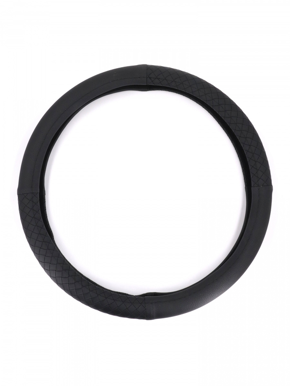 Оплетка руля RedMark комб. экокожа, М размер, косичка черн./черный