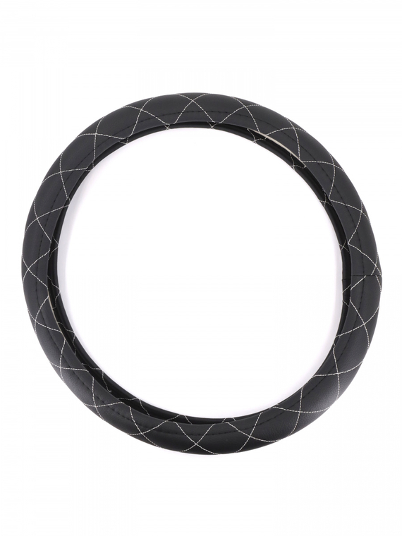 Оплетка руля RedMark экокожа, М размер, спонж, черный, белый ромб