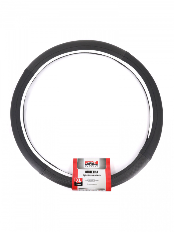 Оплетка руля RedMark комб. экокожа, XL размер, карбон-глад.черный
