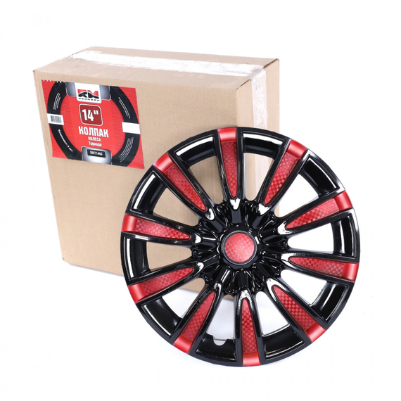 Колпак колеса R14 Торнадо микс красный (пруж) кт 4 шт.(2+2) в коробке REDMARK