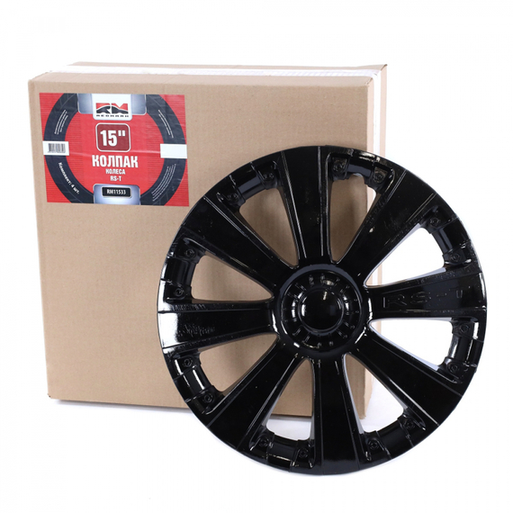 Колпак колеса R15 RS-T черный глянец (пруж) кт 4 шт. (2+2) в коробке REDMARK
