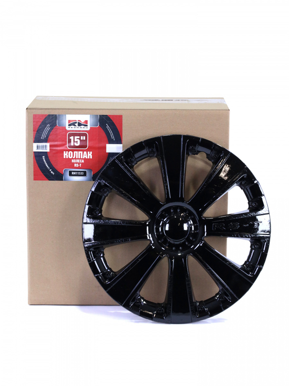Колпак колеса R15 RS-T черный глянец (пруж) кт 4 шт. (2+2) в коробке REDMARK