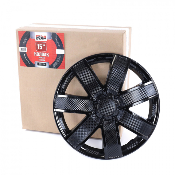 Колпак колеса R15 Галакси черный глянец (пруж) кт 4 шт.(2+2) в коробке REDMARK