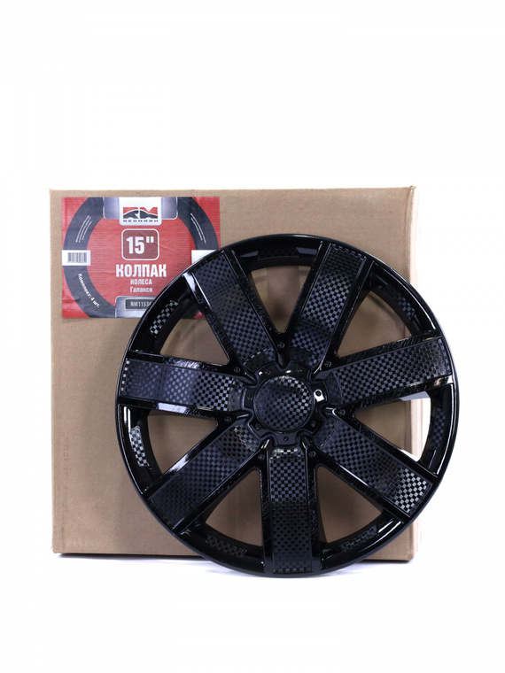 Колпак колеса R15 Галакси черный глянец (пруж) кт 4 шт.(2+2) в коробке REDMARK