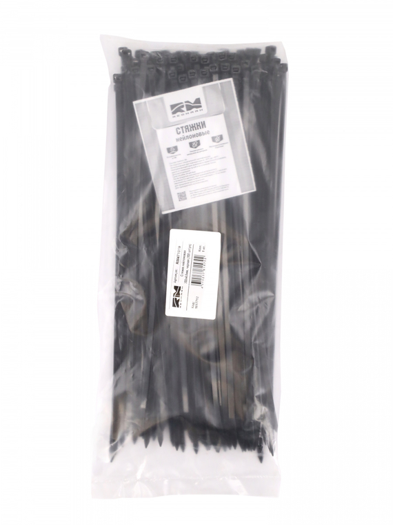 Стяжка нейлоновая (хомут нейлон) 300х4,8мм, черная (100 шт/уп) 